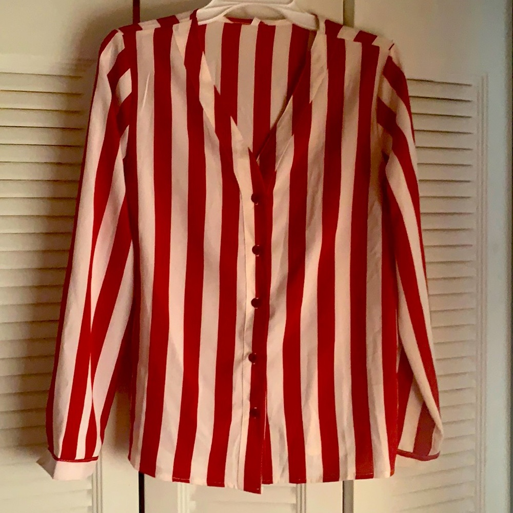 Red and white striped blouse